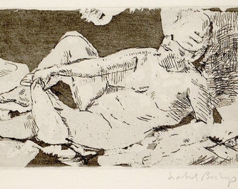 Isabel Bishop Pencil Signed Nude Aquatint Etching 1961 Limited Edition of 25 Unmatted, Unframed