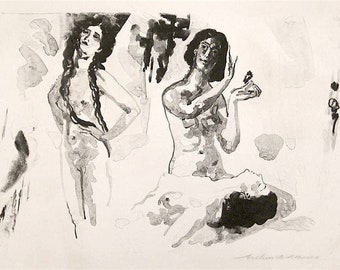 Arthur B. Davies Rare Original Pencil Signed Zinc Lithograph Nude Studies Poppy 1919-1920