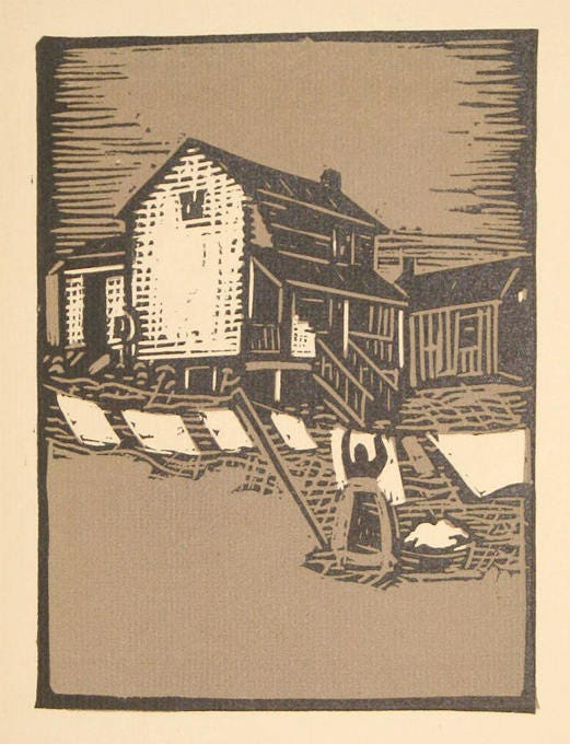 Charles W. Smith Original Color Linocut Wash Day, Virginia 1925 in ...