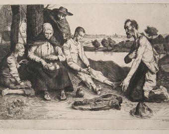 William Strang Original 19th Century Etching Mealtime The Portfolio 1884 Unmatted, Unframed