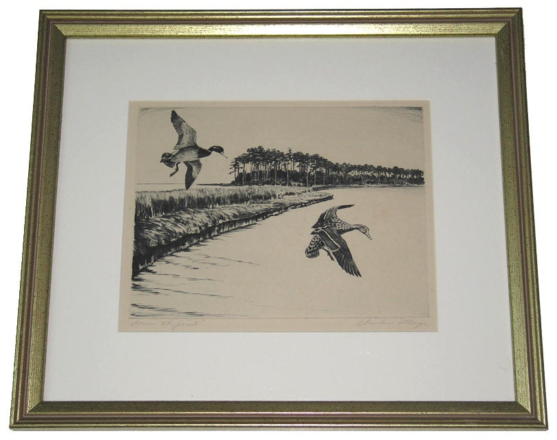 Churchill Ettinger Original Pencil Signed Sporting Etching of Ducks