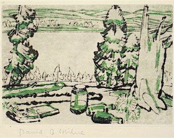 David B. Milne Pencil Signed Color Drypoint Etching Hilltop Painting Place 1931 Colophon Edition in Mat Unframed