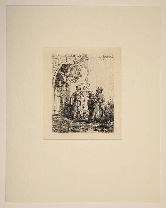 Rembrandt Original 17th Century Etching Three Oriental Figures 1641 in