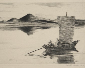 Carton Moorepark Pencil Signed Drypoint Etching Lake of Heaven - Yucatan Mexico c. 1928 Unframed