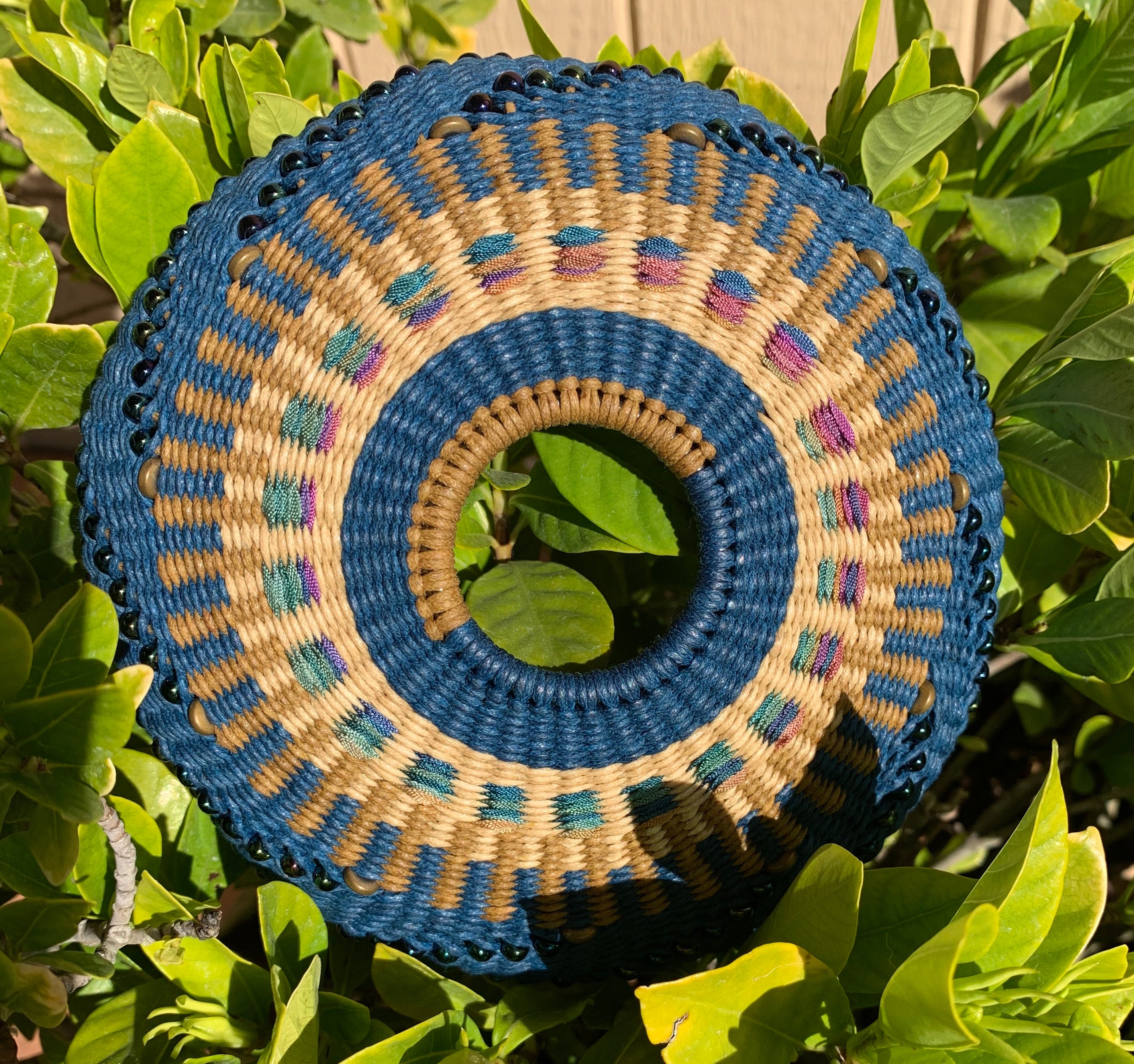 Jeans by Twisted Spokes: Hand Woven Basket, Wall Basket, Decorative Basket, Waxed Linen, Cotton Cord, Handwoven