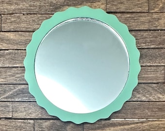 MINIATURE Modern Mint Green Round Mirror for Dollhouse - Scalloped - 1/12 or 1/6 scale