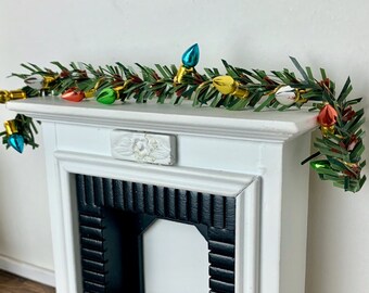 MINIATURE Christmas Garland - Colorful - 1:12 Scale - Evergreen with Lights Garland - Mantel Decoration - Dollhouse Christmas Decor