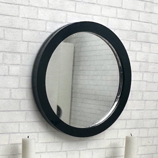 MINIATURE Modern Black Mirror - Round Frame - Dollhouse Mirror for Living room, Bathroom, Bedroom - 1/12 or 1/6 scale