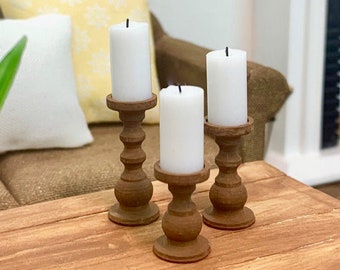 Doll House Miniature Six Real Wax Christmas Green Candles by Clare-Bell Brass