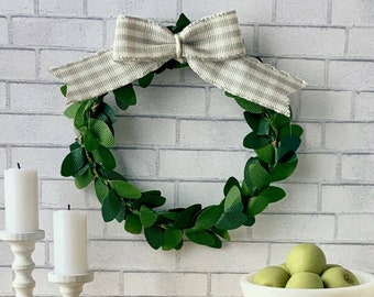 MINIATURE Wreath for Dollhouse - Boxwood Wreath with Bow - Gingham Bow - Farmhouse Decor - Rustic Wreath - Modern Miniature - 1:12 Scale