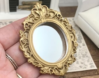 MINIATURE Ornate Gold Mirror for Dollhouse - Oval Mirror - Antique Style - Baroque - Traditional Decor - Victorian - Bedroom - 1-12 Scale