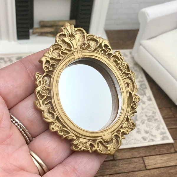 MINIATURE Ornate Gold Mirror for Dollhouse - Oval Mirror - Antique Style - Baroque - Traditional Decor - Victorian - Bedroom - 1-12 Scale