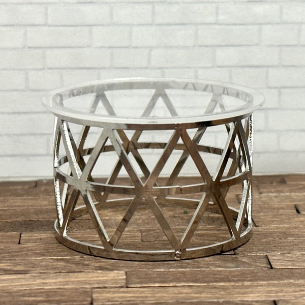 MINIATURE Side Table for Dollhouse - Modern / Contemporary- Living Room - Silver & Acrylic - Round Table - End Table - 1:12 Scale Furniture