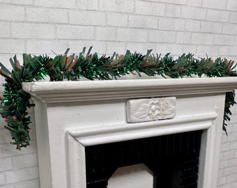 MINIATURE Christmas Garland - 1:12 Scale - Evergreen with Green Sparkly Decorated Garland - Mantel Decoration- Dollhouse Christmas Decor