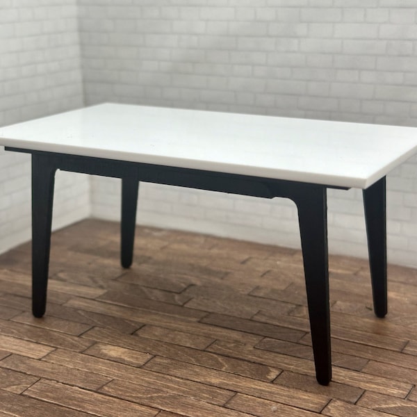 MINIATURE Modern Dining Table - Acrylic & Wood - Kitchen Table - Black and White - Modern Dollhouse Furniture - 1:12 Scale