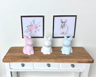 MINIATURE Easter Decoration for Dollhouse - Shabby Chic Easter Bunnies - Pastel Rabbits - Spring - Farmhouse Decor - Dollhouse Easter - 1:12