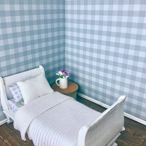 MINIATURE Wallpaper for Dollhouse - Dusty Aqua Gingham - 1:12 Scale - Downloadable Digital Print - Printable