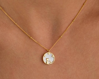 Mother of Pearl Cat Necklace: Sterling Silver Animal Pendant