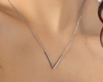 Gold V Necklace - Geometric Necklace - Triangle Necklace - Sterling Silver V Necklace - V Jewelry