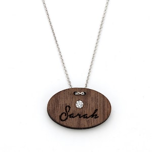 Ellipse Name Necklace - Personalized Name Jewelry - Wood Name Necklace - Walnut Tree Necklace