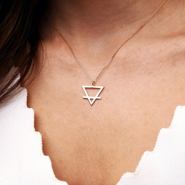 Alchemy Element Earth-Air-Fire-Water Symbol Necklace, Triangle Necklace, Sterling Silver Alchemy Necklace