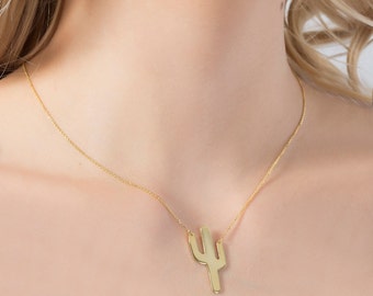 Gold Filled Cactus Necklace: Bohemian Desert Jewelry