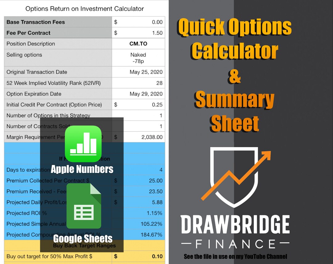 Quick Option Calculator and Currently Open Options Tracking Spreadsheet ...