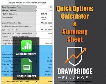 Quick Option Calculator and Currently Open Options Tracking Spreadsheet