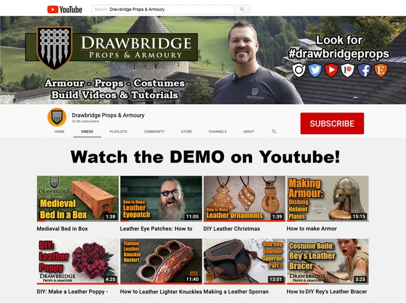 Watch the demo on YouTube, Drawbridge Props and Armoury YouTube videos and home page.