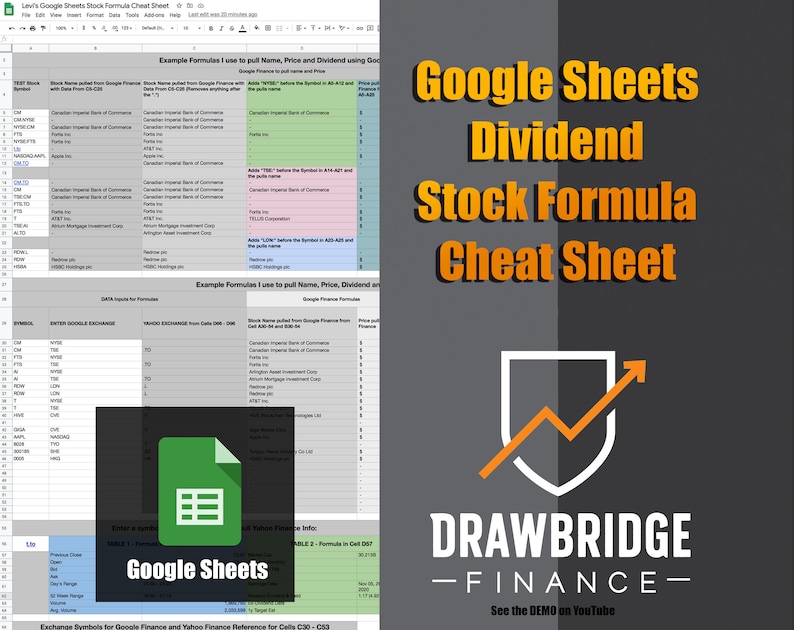 Google Sheets Dividend Stock Formula Spreadsheet cheat Sheet Etsy