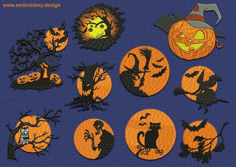 Spooky halloween embroidery designs PACK of 10 downloadable Etsy