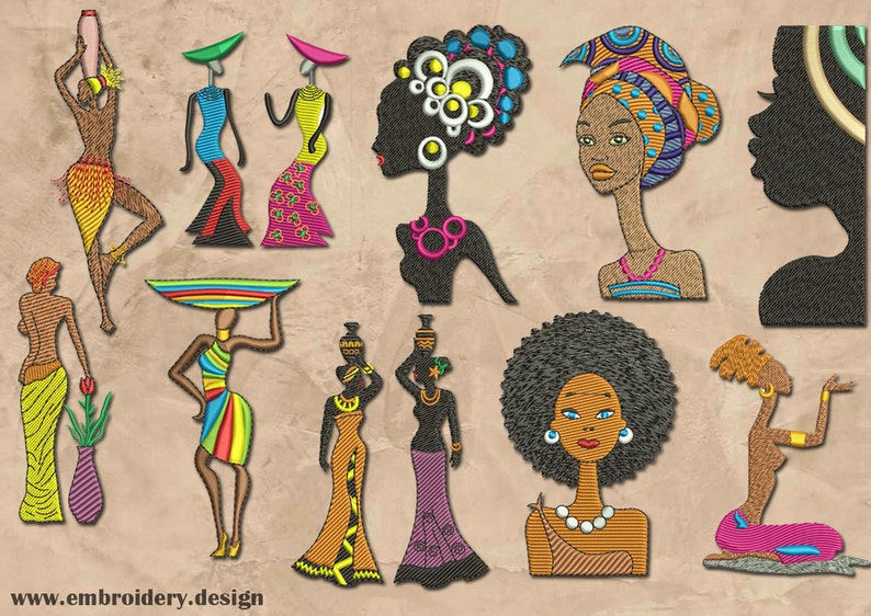 African women set embroidery designs pack 2 collection of  etsy African women set embroidery designs pack 2 collection of  etsy