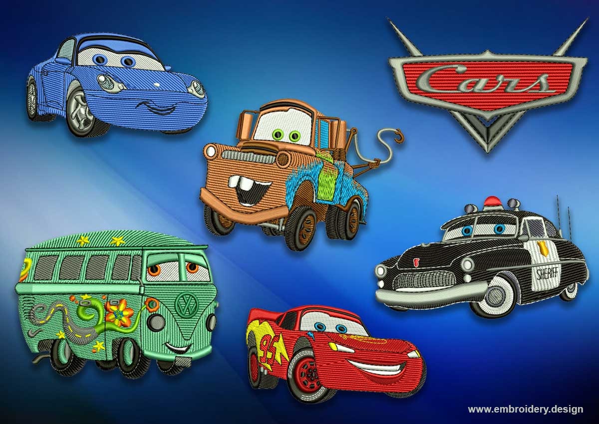 Famous Cartoon Cars embroidery designs PACK of 6 Etsy