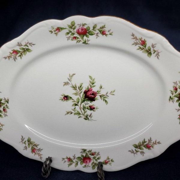 Moss Rose Pattern 13" Oval Platter, Johann Haviland, By Traditions Fine China Company, Great Condition, w Pink-Mauve Roses & Green Leaves