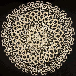 TATTED 14 inch ECRU DOILY, Hand Made, 100% Cotton Thread