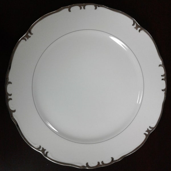 Baronet Pattern 6 5/8 in Bread & Butter Plate, Vintage, by Gold China of Japan, White China w/ Scrolling Platinum Silver on Scalloped Rim