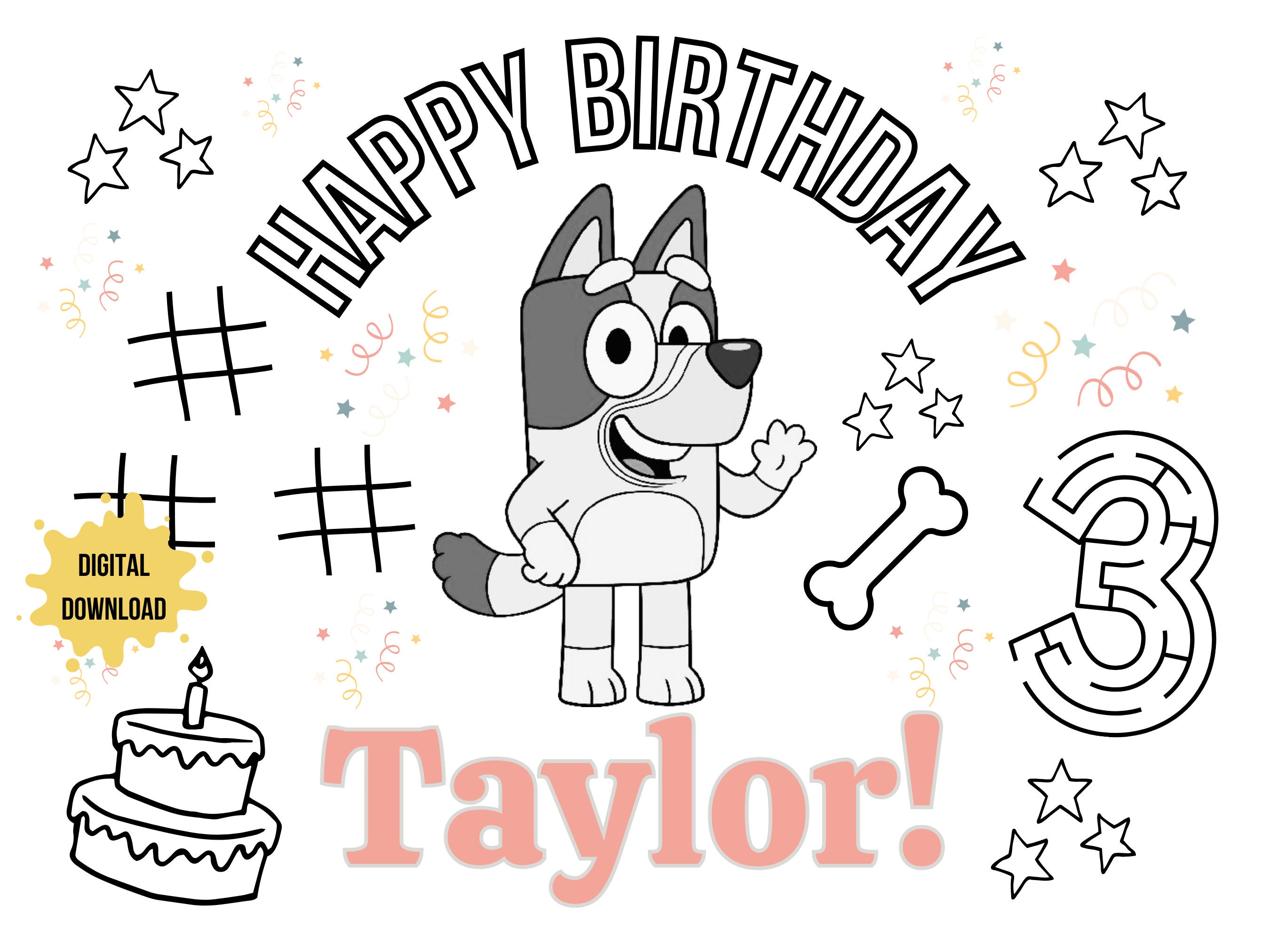 Customizable bluey Coloring Placemat, Bluey Birthday, Personalized ...