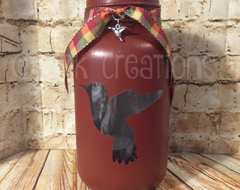 Hummingbird Painted Mason Jar Tea Light Candle Holder, bird, painted mason jar, mason jar decor, hummingbird, mason jar, mason jar candle