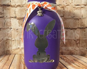 Easter Bunny Painted Mason Jar Tea Light Candle Holder, Easter bunny, Easter, rabbit, painted mason jar, tea light candle, Easter decoration