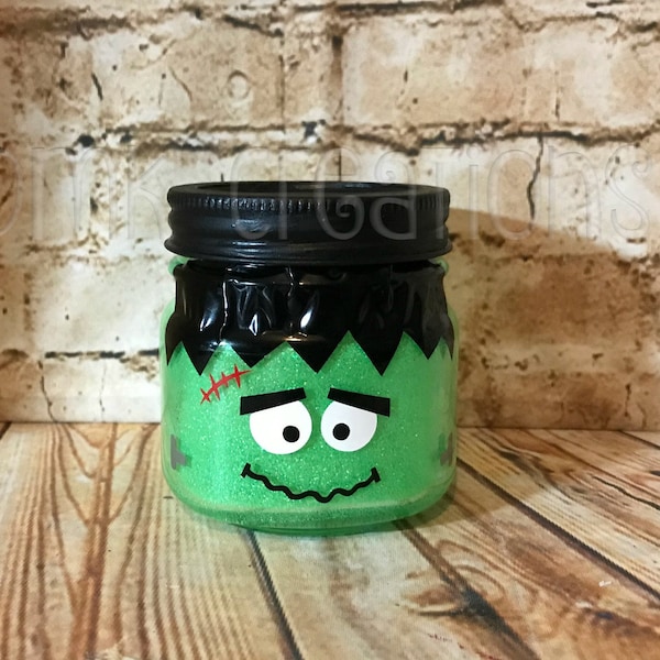 Frankenstein Glitter Light Mason Jar, mason jar, Frankenstein, glitter mason jar, Halloween decoration, Halloween party decor, hostess gift