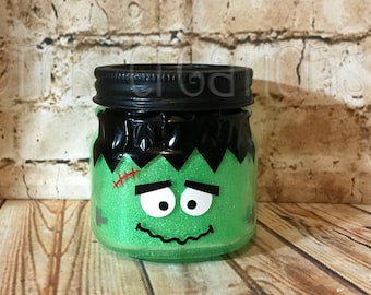 Frankenstein Glitter Light Mason Jar, mason jar, Frankenstein, glitter mason jar, Halloween decoration, Halloween party decor, hostess gift