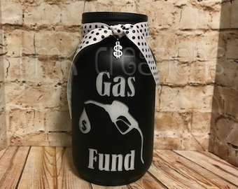 Gas Fund Painted Mason Jar, gas fund, gas fund bank, bank, piggy bank, painted mason jar, mason jar bank, gas money, fun gift, birthday gift