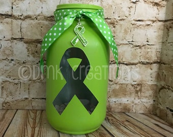Lymphoma Cancer Awareness Ribbon painted  mason jar tea light candle holder, lymphoma cancer awareness, painted mason jar, mason jar