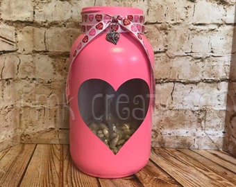 Valentine Heart Painted Mason Jar Tea Light Candle Holder, hearts, heart, Valentine's day, painted mason jar, birthday gift, mason jar, gift