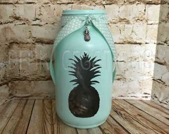 Pineapple Mason Jar Tea Light Candle Holder, pineapple, tea light, painted mason jar, mason jar, tea light candle holder, housewarming gift