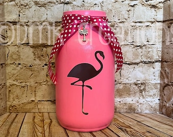 Flamingo Painted Mason Jar Tea Light Candle Holder, flamingo, painted mason jar, mason jar, tea light candle holder, summer, pink flamingo