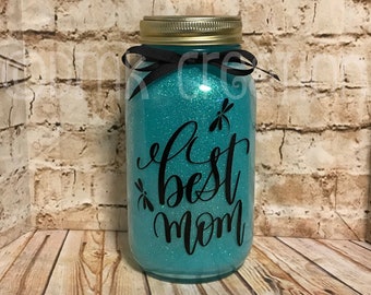 Best Mom Glitter Mason Jar Light, glitter mason jar, mom, light, lantern, night light, mother, mom gift, mason jar, best mom, dragonfly