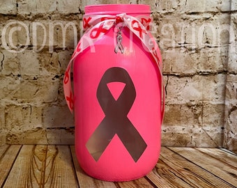 Breast Cancer Awareness Ribbon painted  mason jar tea light candle holder, breast cancer awareness,  ribbon, painted mason jar, mason jar