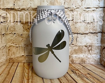 Dragonfly Painted Mason Jar Tea Light Candle Holder, dragonfly, painted mason jar, mason jar, tea light candle holder, lantern, gift, cute