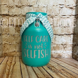 Self Care Painted Mason Jar Bank, bank, piggy bank, painted mason jar, mason jar, money jar, mason jar bank, self care, birthday  gift